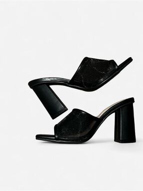 TOP Moda Black Mesh Block Heel Slide Sandals - Women
